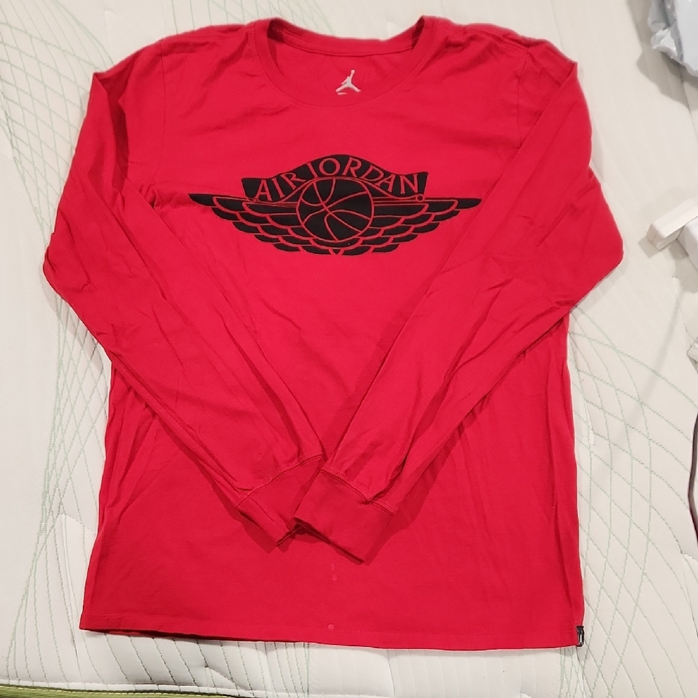Jordan Red Long Sleeve Tee with Iconic Wings Design